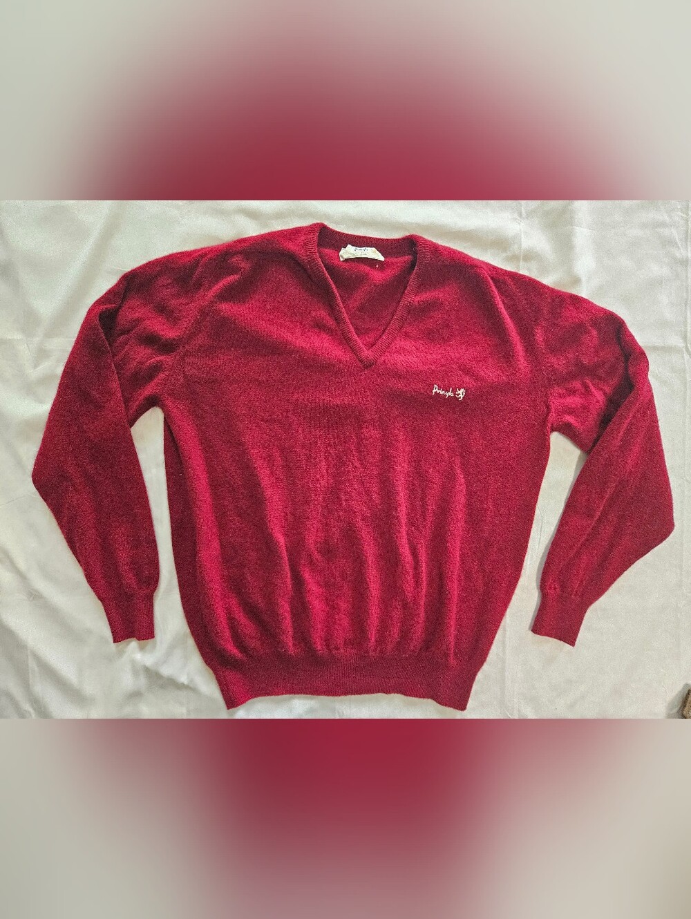 Pringle Sports Mens 48" 122cm Dark Red Wool V Neck Sweater Scotland Vintage